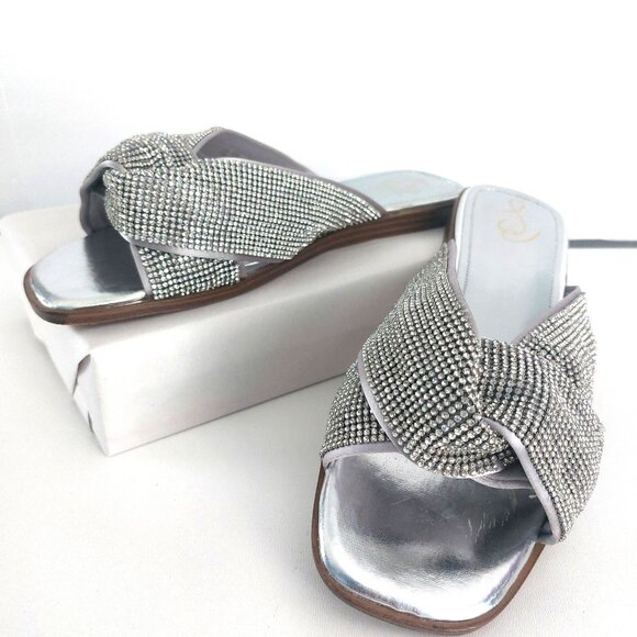 SAM EDELMAN Shiny Silver Sandals Women Sz 9.5 Issie Open Toe Evening Formal EUC - Picture 15 of 15